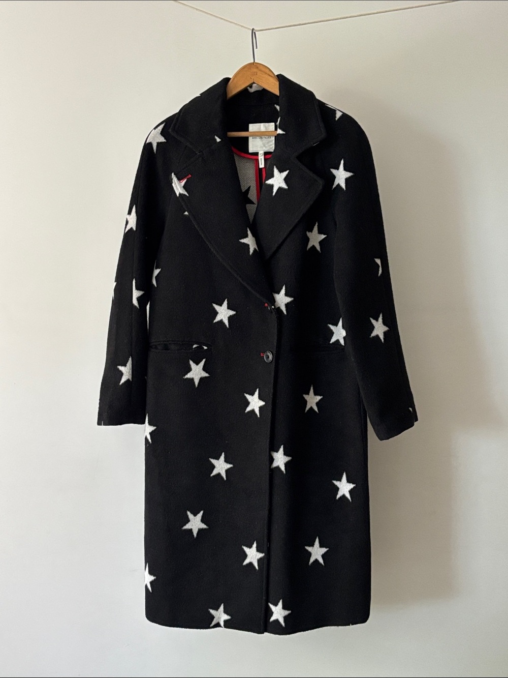 Avec Les Filles Double Face Star Print Cocoon Raglan Long Wool Blend Coat XS